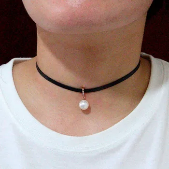 Farmecul Femeilor Gulere Cupluri de 30 cm+5 cm Frânghie Negru Rotund Imitație de Perle, Pandantive Pentru Fata Extender Lanțuri de Accesorii de Petrecere
