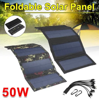 Soarele putere 50W 5V Pliabil Panou Solar cu Celule Solare Pliabile Pachet 10-în-1 Cablu USB Portabil Solare Încărcător de Baterie pentru Telefon Camping