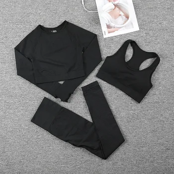 3pcs fără Sudură Yoga Set de Fitness Sport Costume de Sus a Culturilor Tricou+Sutien+Talie Mare de Funcționare Jambiere Gimnastica Set Haine Pantaloni pentru Femei,ZF472