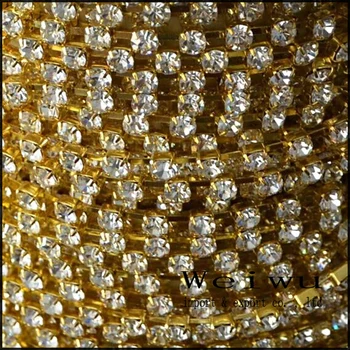 Calitate inalta Strass Lanț de 10 Metri Aur Baza SS6 Rare de Cristal Clar Stras Lanț