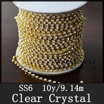 Calitate inalta Strass Lanț de 10 Metri Aur Baza SS6 Rare de Cristal Clar Stras Lanț