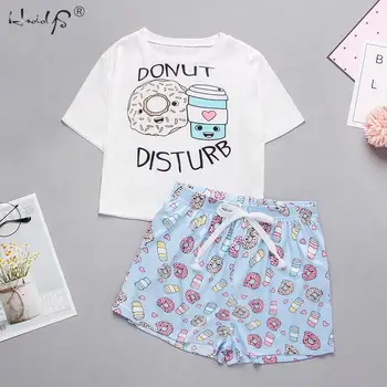 De Vară 2020 Pijama pentru Femei Set Dulce Tricou Maneca Scurta Cu Elastic Talie pantaloni Scurți Acasă Haine Pentru Femei Casual Femei Pijamale