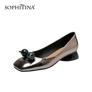 SOPHITINA Moda Șir de Mărgele Superficial Plat Femeie Pătrat Mic de la Picior Redus Sqaure Toc Rochie Argintie Plat Pantofi PO866