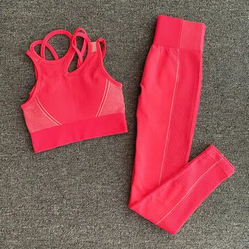 2 bucati Ultra fără Sudură Yoga Set Sutien de Sport Femei+Antrenament de Fitness Jambiere Sportswear Short Sleeve Top de Cultură Tricouri Sport Jambiere
