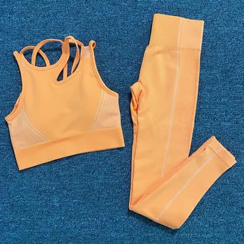 2 bucati Ultra fără Sudură Yoga Set Sutien de Sport Femei+Antrenament de Fitness Jambiere Sportswear Short Sleeve Top de Cultură Tricouri Sport Jambiere