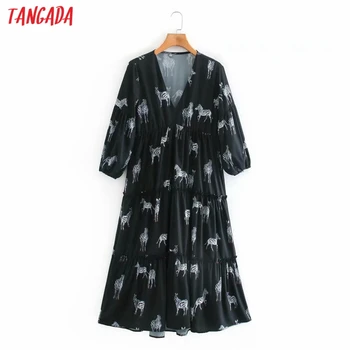 Tangada femei de moda animal print shirt dress 2020 new sosire doamnelor v gât rochie midi vestidos XN32