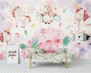 Beibehang Personalizat Tapet Modern unicorn Roz de flori de cameră pentru copii, perete de fundal papel de parede tapet pentru camera copii