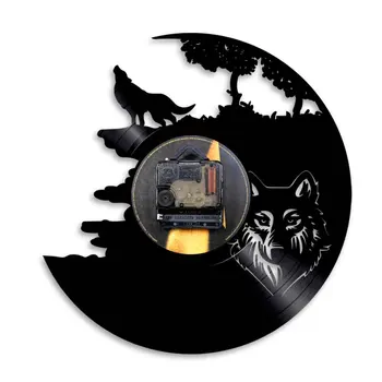 Lupul Urlă la Lună Ceas de Perete Pădure Animale Sălbatice Lupul disc de Vinil Ceas de Perete Peștera Decor Cadouri pentru Iubitorii de Lup