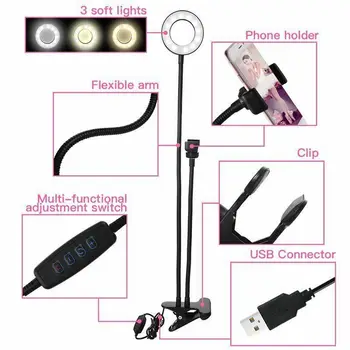 Selfie Flash de Lumină Inel + Suport pentru Telefonul Mobil, 24 de LED-uri aparat de Fotografiat Brațul Lung USB Clip Pe USB10 Nivel de Luminozitate