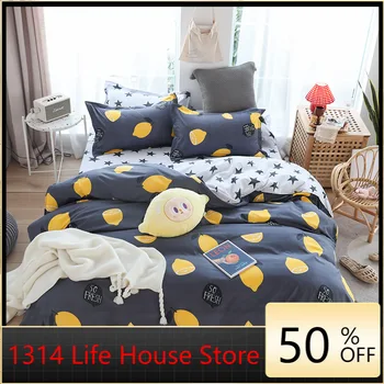1314 Drăguț lenjerie de pat de culoarea piersicii Home textile lenjerie de pat de lux fructe carpetă acopere set cearceaf de pat cu 3/4 buc fete cadou queen-size
