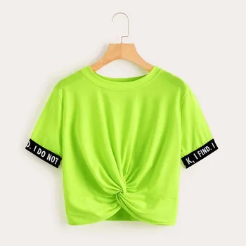 Femei Topuri pentru Femei de Moda Casual Tricou din Urmă Bandaj Trunchiate Topuri Femei Echipajul Gât T-Shirt Scurt de Vară Top de Bază Teuri #0615
