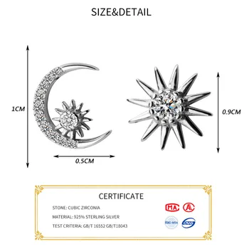 INZATT Real Argint 925 Placat cu Luna Stele Stud Cercei Pentru Femei de Moda Drăguț Bijuterii Fine 2019 Minimalist Accesorii