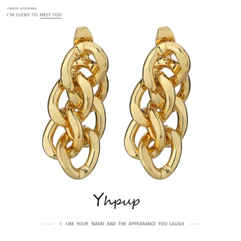 Yhpup Brand Heavy Metal Lanț Stud Cercei Trendy de Culoare de Aur Geometrice Cercei de Cupru Bijuterii pentru Femei серьги женские Cadou