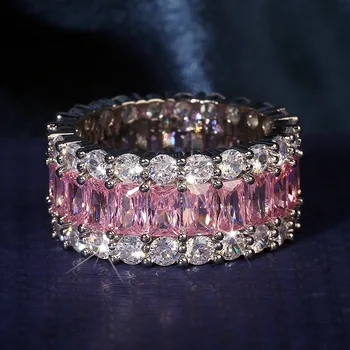Noua moda stil simplu high-end sentiment de micro-încrustat super flash diamant de foc de culoare roz inel de piatră prețioasă Femei accesorii