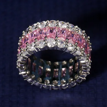 Noua moda stil simplu high-end sentiment de micro-încrustat super flash diamant de foc de culoare roz inel de piatră prețioasă Femei accesorii