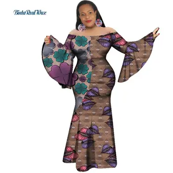 Noi African de Imprimare Rochii pentru Femei Nit Mozaic Zburli Maneca Lunga, Sirena, Rochie de Petrecere Vestido Bazin din Africa de Îmbrăcăminte WY3339
