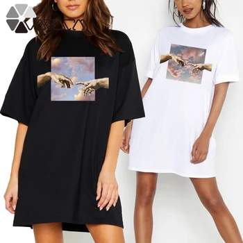 Vara Femei T-shirt Dress MICHELANGELO Sky Print O-Gat Maneci Scurte Harajuku Tricou Mini Petrecere pe Plaja Rochie Vestidos Femme Halat