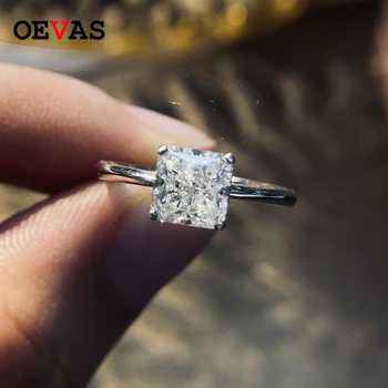 OEVAS Argint 925 Spumante Pătrat Ridicat de Carbon Diamant Inele de Nunta Pentru Femei petrecerea de Logodna Bijuterii Fine Cadouri