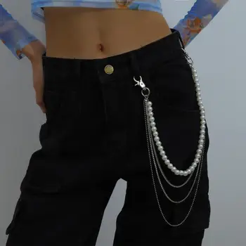 KMVEXO Hiphop Punk Stradă Blugi Pantaloni Breloc Pentru Femei Fete Multistrat Perle de Cristal Curea din Lant Breloc Bijuterii Cadou Frumos