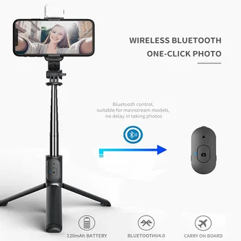FGCLSY Bluetooth selfie stick cu LED-uri lumina de umplere mini trepied, monopod extensibil Pentru Android IOS