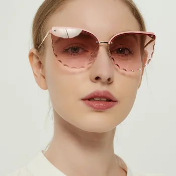 Fără ramă Ochi de Pisica ochelari de Soare Femei Supradimensionat Moda 2021 Nouă Epocă de Mare Nuante de sex Feminin Design de Lux, Ochelari de Soare UV400 Ochelari