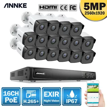 ANNKE 16CH FHD 5MP POE de Rețea Sistem de supraveghere Video de 8MP H. 265+ NVR Cu 16PCS 5MP 30m EXIR Viziune de Noapte rezistent la Intemperii IP Camera