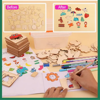 100buc Copilul de Desen, Jucării din Lemn, Pictura Template-uri Placa de Desen pentru Copii Vopsea de Instrumente de Desen Set pentru Copii Jucarii Educative Cadou