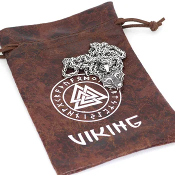 Din oțel inoxidabil Nordic Vikingilor Nordici Mică amuletă rune Cap de Lup Colier pentru femei cu valknut punga de cadou