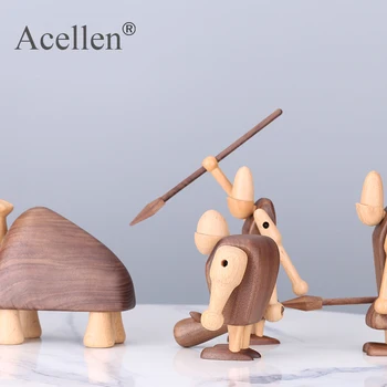 Nordic Din Lemn Omul Primitiv Mamut Elefant Figurine Miniaturale De Decor Acasă Moderne De Birou Accesorii De Decor Art-Ornamente