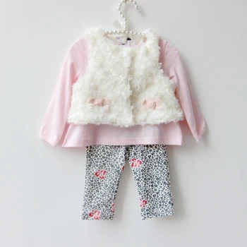 Moda Haine de Copii-Fete Set Fete pentru Copii Haine 3pcs Costum Copil Nou-născut Mâneci Lungi de Bumbac seturi(Tricouri+pantaloni+vesta)