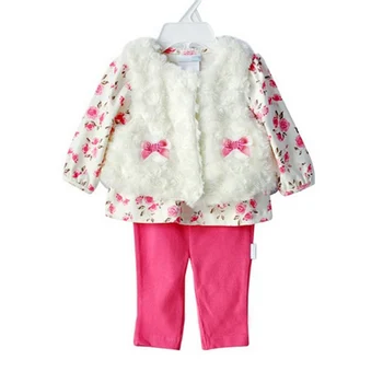 Moda Haine de Copii-Fete Set Fete pentru Copii Haine 3pcs Costum Copil Nou-născut Mâneci Lungi de Bumbac seturi(Tricouri+pantaloni+vesta)