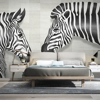 Personalizat Tapet 3D Pictura pe Perete Nordic Modern Alb-Negru cu Dungi Pictate manual Zebra Foto Murală Tapet Pentru Camera de zi