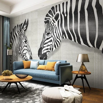 Personalizat Tapet 3D Pictura pe Perete Nordic Modern Alb-Negru cu Dungi Pictate manual Zebra Foto Murală Tapet Pentru Camera de zi