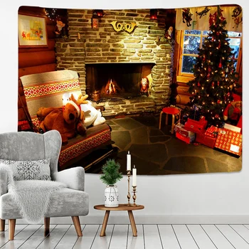 Semineu tapiserie de Crăciun agățat de perete de Crăciun semineu familie decor tapiserie de Crăciun copac de mari dimensiuni tapiserie