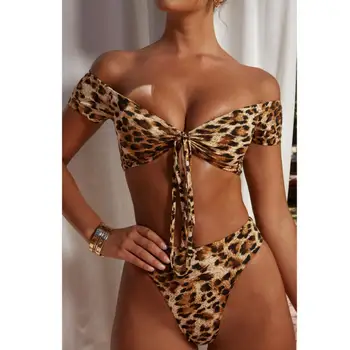 Ademenitor de Femei Costume de baie Biquini Leopard Imprimate Bikini Push-Up Căptușit Costume de baie costume de Baie Feeric de Plajă, îmbrăcăminte pentru Femei, Costume de baie