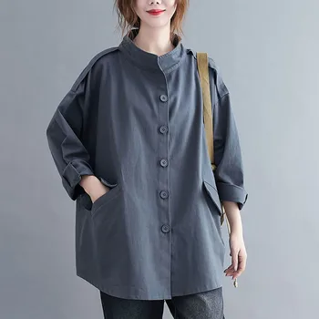 Supradimensionate Pentru Femei Jachete Casual New Sosire 2020 Toamna Iarna Vintage Stand De Guler Culoare Solidă Îmbrăcăminte Exterioară Pentru Femei Haine S2164