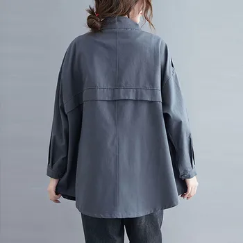 Supradimensionate Pentru Femei Jachete Casual New Sosire 2020 Toamna Iarna Vintage Stand De Guler Culoare Solidă Îmbrăcăminte Exterioară Pentru Femei Haine S2164
