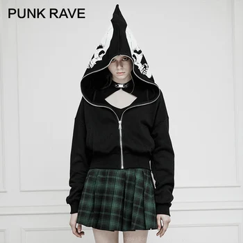 PUNK RAVE Femei Punk Rock Schelet Mare Pălărie Sacou Scurt Streetwear Maneca Lunga Personalitate Harajuku Gothic Club Sacou