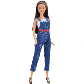 5Set Costum de Moda Pentru Papusa Barbie Top Scurt & Blugi pantaloni Pantaloni Handmade, Haine Pentru Păpuși Barbie 1/6 Papusa Accesorii