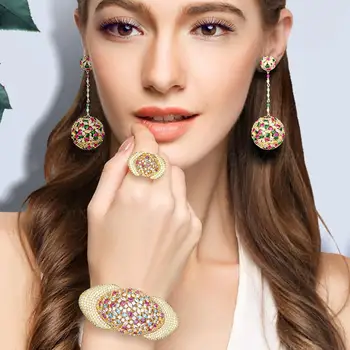 ModemAngel Moda Dubai Mireasa Seturi de Bijuterii de Lux Brățară de Aur Inel Seturi Pentru Femei Nuntă brincos para ca mulheres
