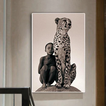 Copilul cu Ghepard Tablouri Canvas Wall Art Postere si Printuri de Animale Natura Perete Panza Imaginile pentru Camera de zi Cuadros