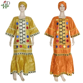 H&D Rochii Pentru Anul Nou 2021 Femeile Africane Bazin Riche Lung Rochie Plus Dimensiune Dashiki Ankara Halat De Haine De Designer Headtie Turban
