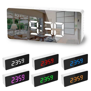 Digital Oglindă cu LED-uri de Afișare Ceas Deșteptător Multifuncțional Snooze Ceas de Birou Temperatură Calendar USB/AAA Alimentat Electronice