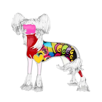 Bonsny Email Aliaj Câine Chinezesc Cu Creastă Broșe De Desene Animate De Animale De Companie Pin Elegant De Bijuterii Pentru Femei, Fete, Cadouri De Haine Cald Eșarfă