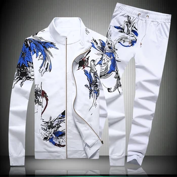 Două bucăți seturi stil Chinezesc de caractere de imprimare sacou și pantaloni seturi de sosire Noi de calitate din bumbac de moda de lux, costume pentru bărbați M-5XL