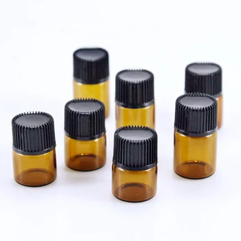 50pcs 1ml~5ml Mini Amber Sticlă Mică de Ulei Esențial Flacoane cu Orificiu Reductor și Capac de Probă Sticla