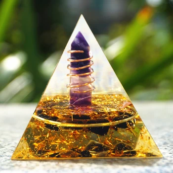 Ametist, Fluorit Cristal Piramide Orgonice 60mm Energie de Vindecare Manual Joasa