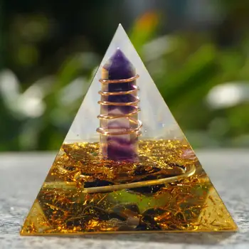 Ametist, Fluorit Cristal Piramide Orgonice 60mm Energie de Vindecare Manual Joasa