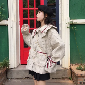 Îmbrăcăminte pentru femei Japoneze Moale Fata Facultate Stil Papusa Guler Liber Casual Cardigan Jacheta de Toamna Iarna Dulce Drăguț Fete de Strat