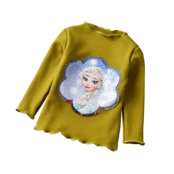 Fetițe de Iarnă Tricou cu Maneca Lunga Tricou cu Fleece Sequin Prinicess Elsa Tricouri Copii Topuri Baby Girl Moda Tinuta